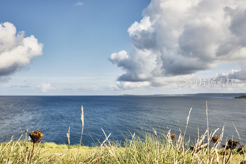 从Pentire Newquay到Trevose车头灯塔的田园海景。